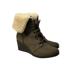 Ugg Zea Wedge Boots Women's 9 Brown Waterproof Suede Shearling